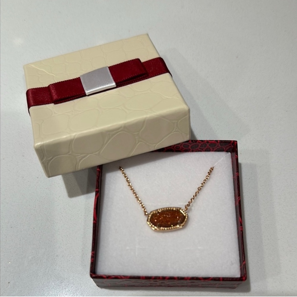 Gold Necklace with Amber Brown Pendant and Delicate Chain
